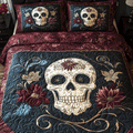 Midnight Skull Bloom 3-Piece Quilted Bedding Set