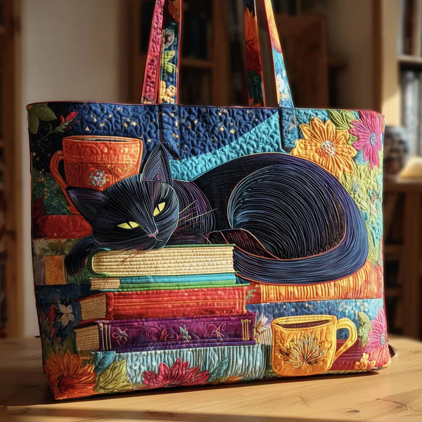 Artisan Bag - Black Cat with Books and Cups