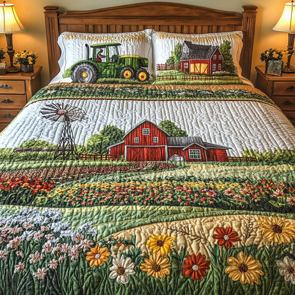 Barnyard Blossom 3-Piece Quilted Bedding Set