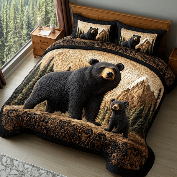 Black Bear Charm 3-Piece Quilted Bedding Set