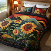 Sunflower Landscape 3-Piece Quilted Bedding Set