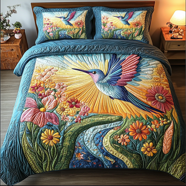 Blossom Flight 3-Piece Quilted Bedding Set