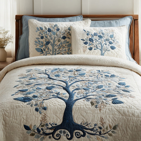 Blue Serenity 3-Piece Quilted Bedding Set