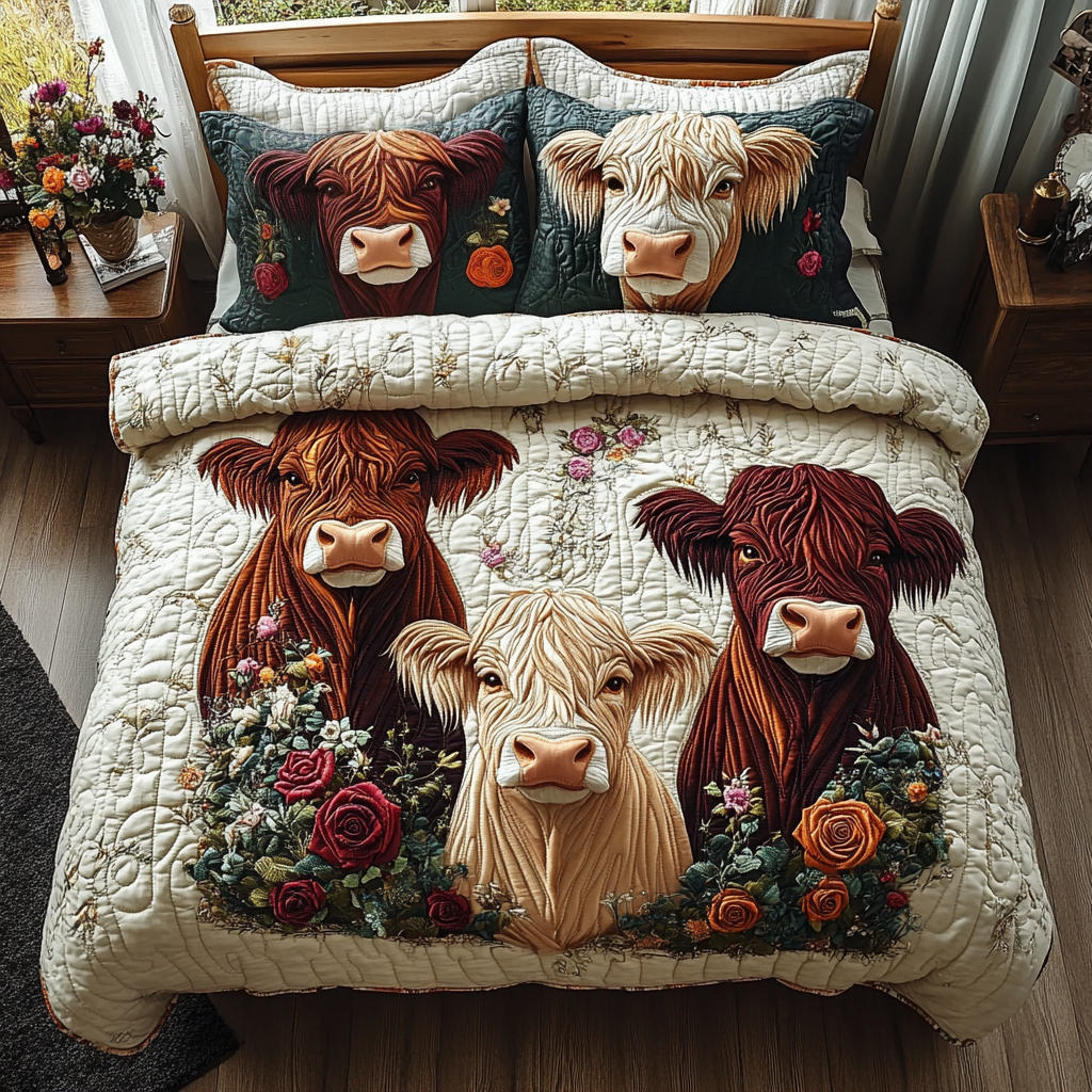 Bonnie Bovine 3-Piece Quilted Bedding Set