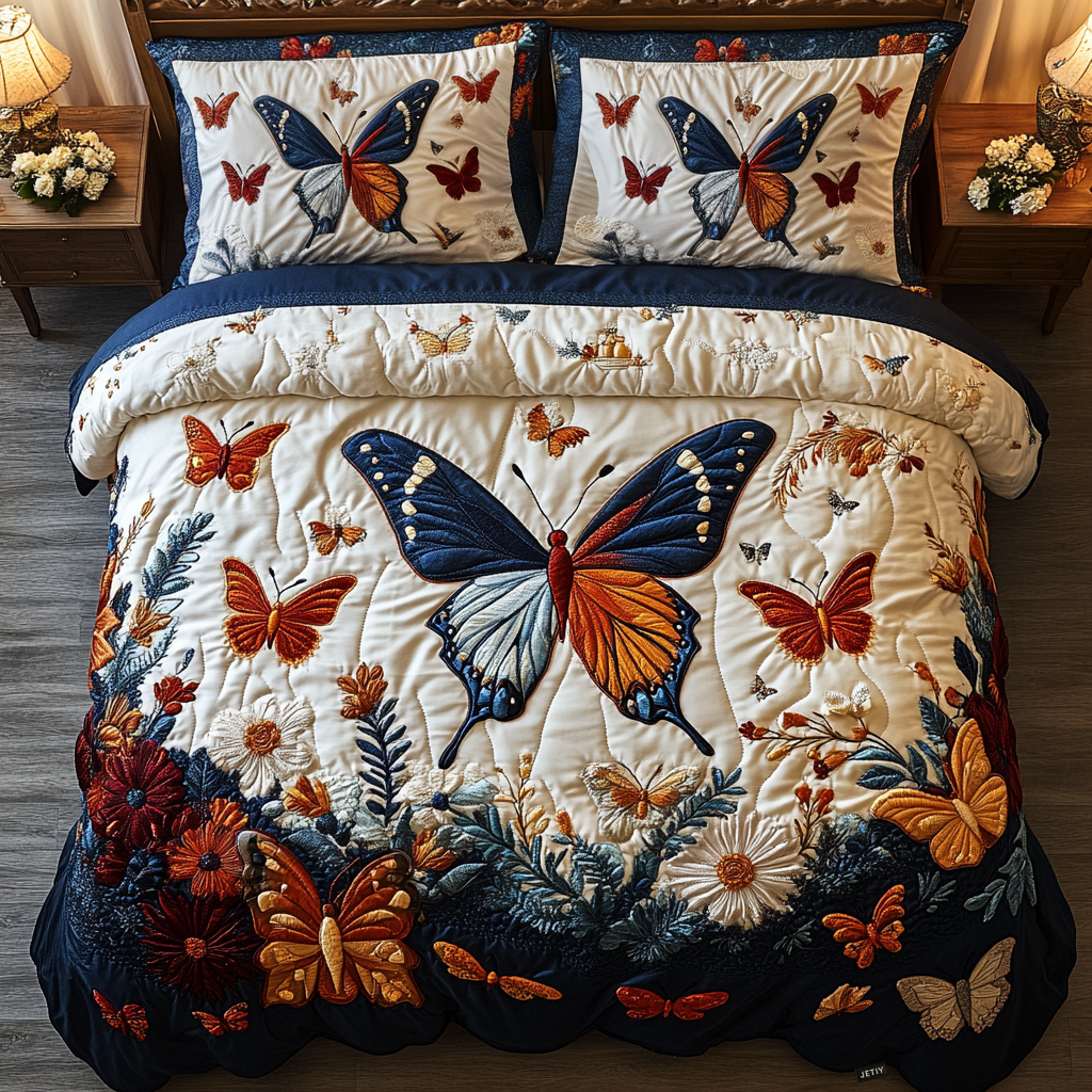 Butterfly Bliss 3-Piece Quilted Bedding Set