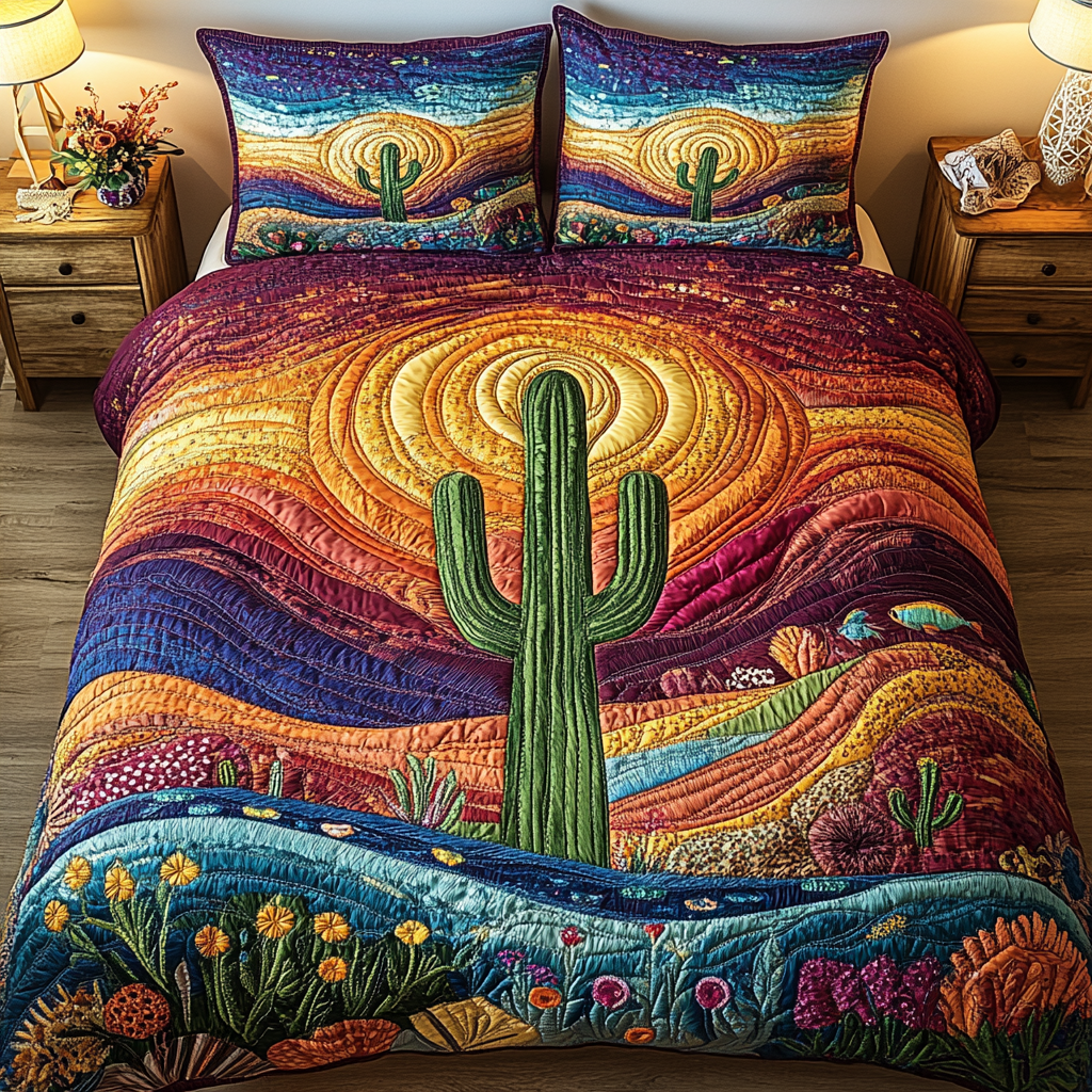 Cactus Sunset 3-Piece Quilted Bedding Set