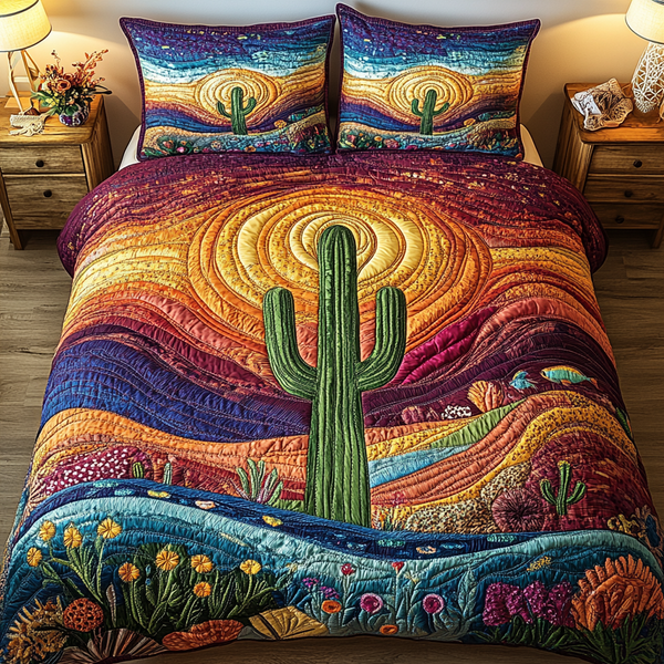 Cactus Sunset 3-Piece Quilted Bedding Set