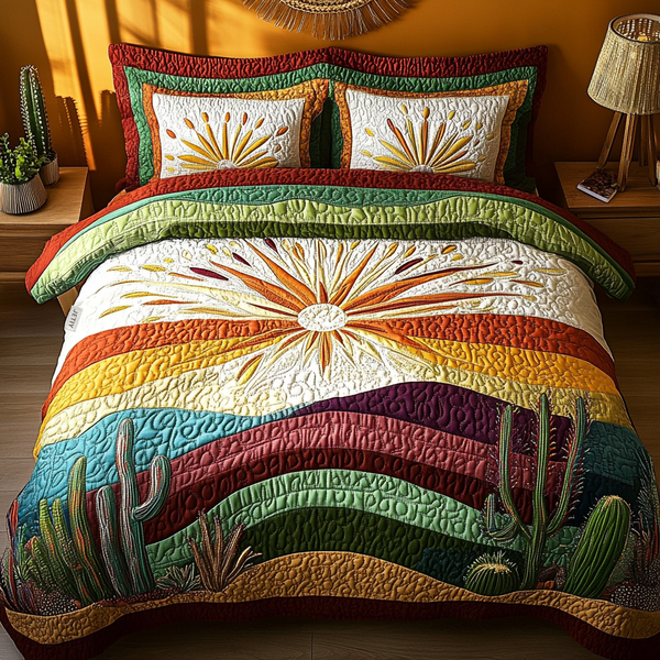 Cactus Sunset 3-Piece Quilted Bedding Set