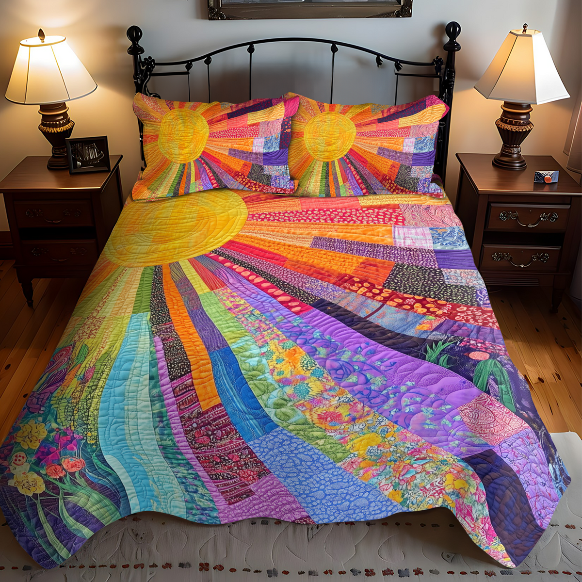 Cheerful Sunshine 3-Piece Quilted Bedding Set