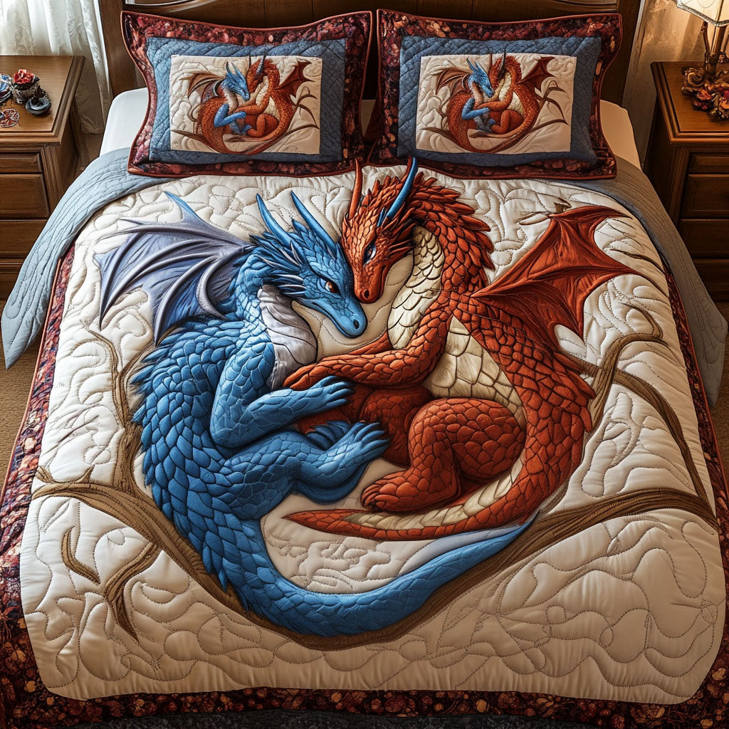 Dragon Embrace 3-Piece Quilted Bedding Set