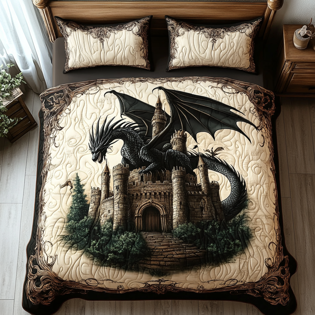 Dragon Fortress 3-Piece Quilted Bedding Set