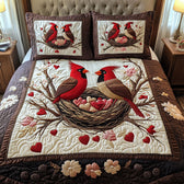 Couple Cardinal 3-Piece Quilted Bedding Set