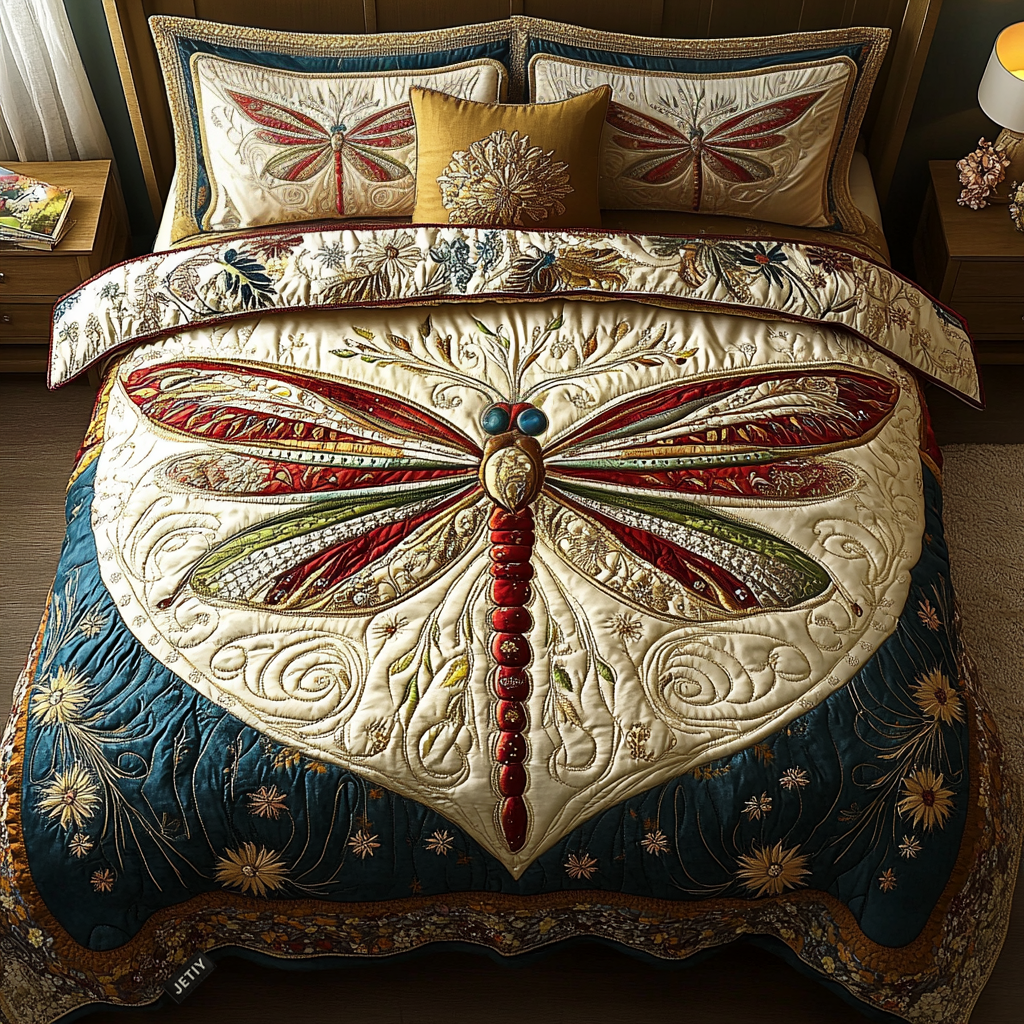 Ethereal Dragonfly 3-Piece Quilted Bedding Set