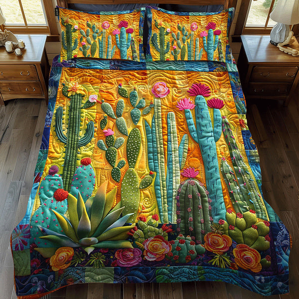 Exquisite Desert Cactus 3-Piece Quilted Bedding Set