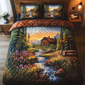 Log Cabin 3-Piece Quilted Bedding Set