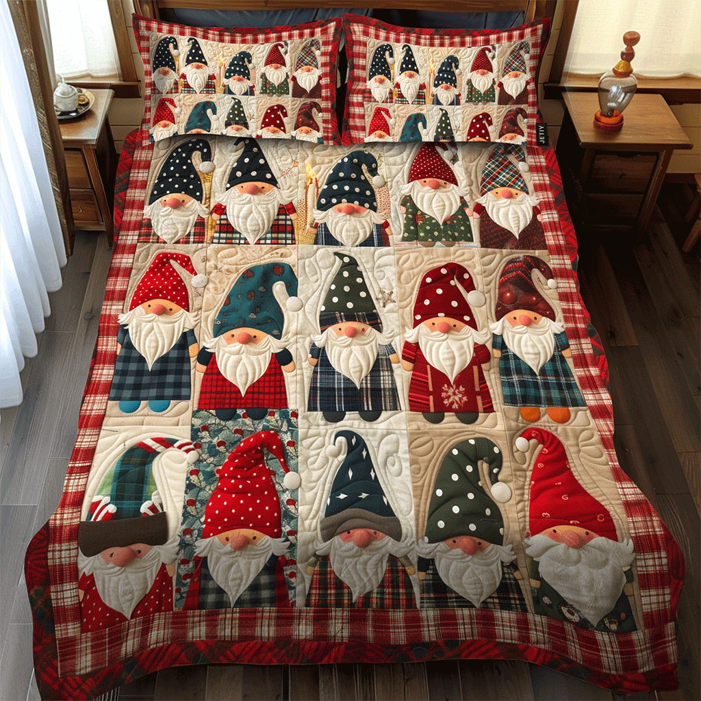 Gnome Huddle 3-Piece Quilted Bedding Set