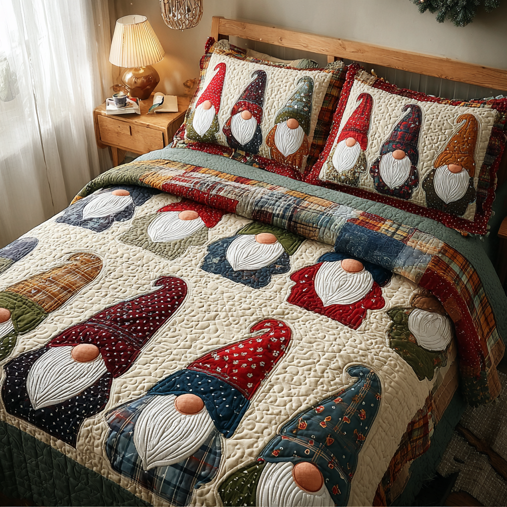 Gnome Charm 3-Piece Quilted Bedding Set