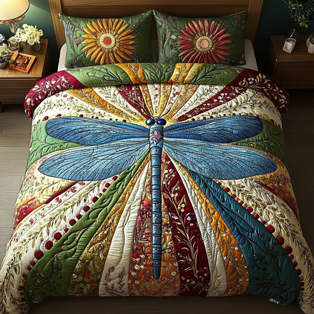 Dragonfly 3-Piece Quilted Bedding Set