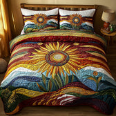 Sunflower Landscape 3-Piece Quilted Bedding Set