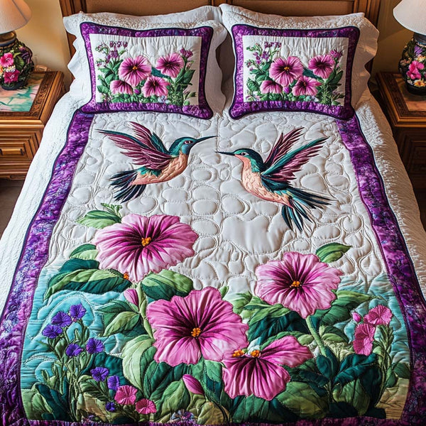 Hummingbird Harmony 3-Piece Quilted Bedding Set