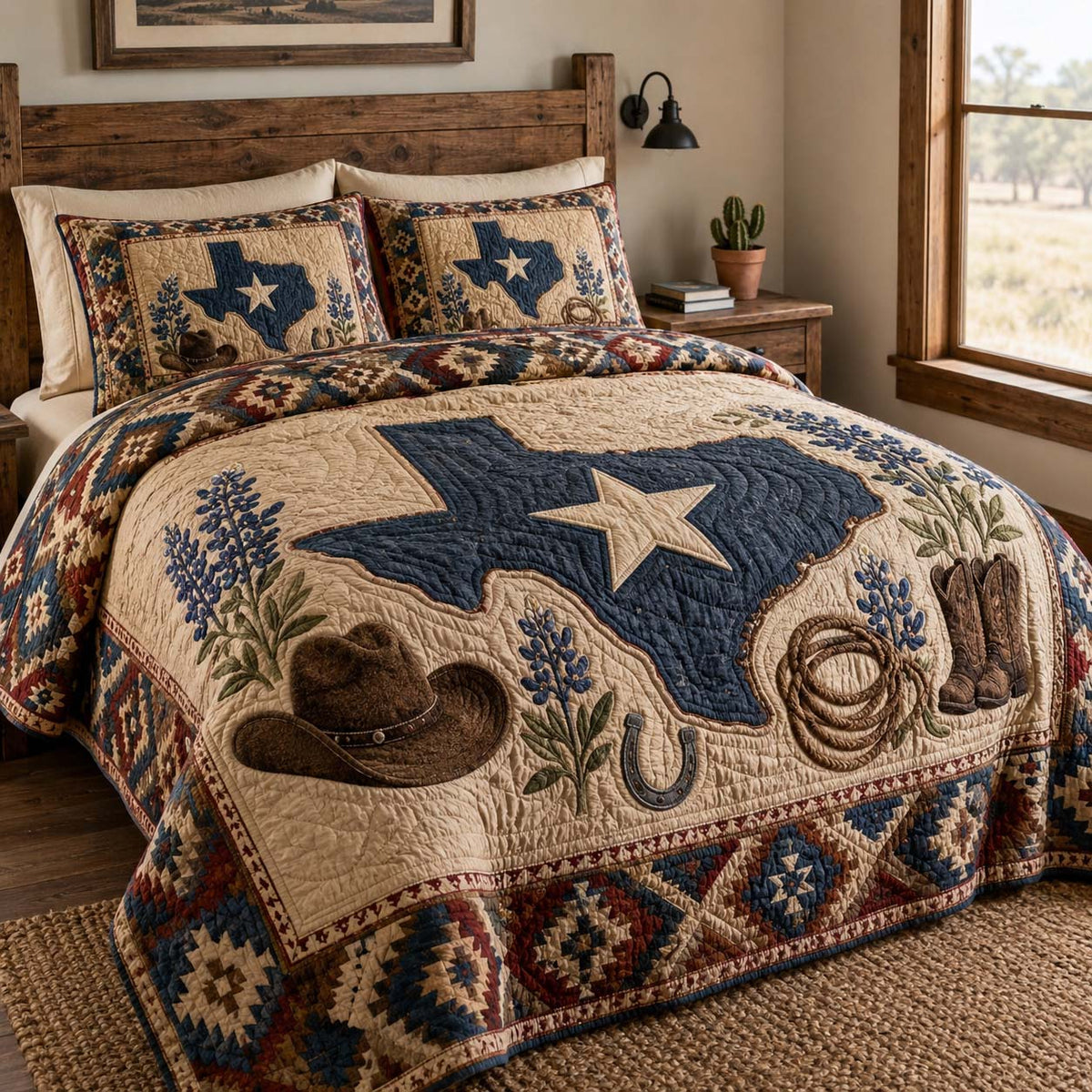 Lone Star Bloom 3-Piece Quilted Bedding Set