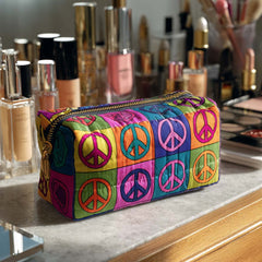 Marissa - Quilted Toiletry Bag - Retro Peace Symbol · Clara & Owen