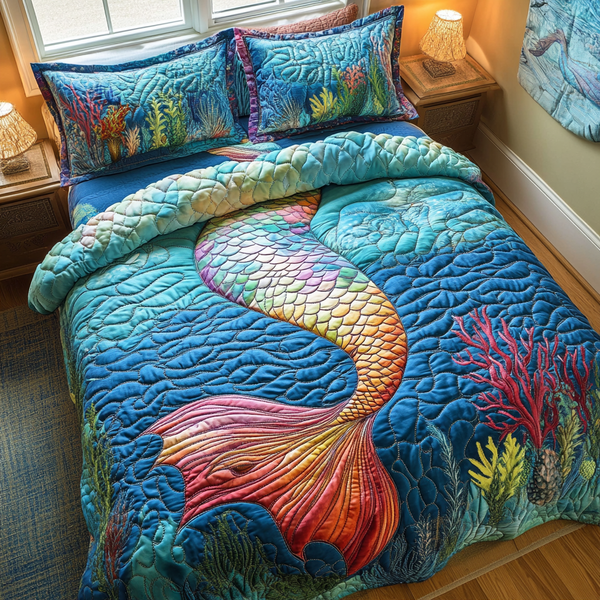 Mermaid Hideaway 3-Piece Quilted Bedding Set