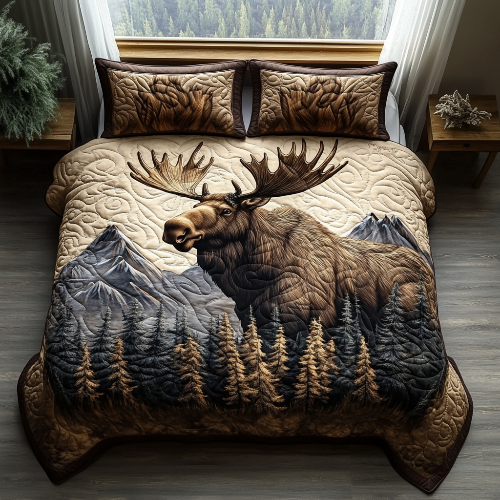 Moose Charm 3-Piece Quilted Bedding Set