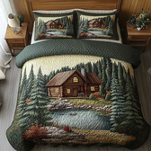 Mountain Log Cabin 3-Piece Quilted Bedding Set