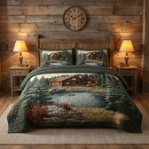 Mountain Log Cabin 3-Piece Quilted Bedding Set