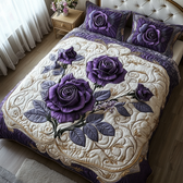 Purple Rose 3-Piece Quilted Bedding Set