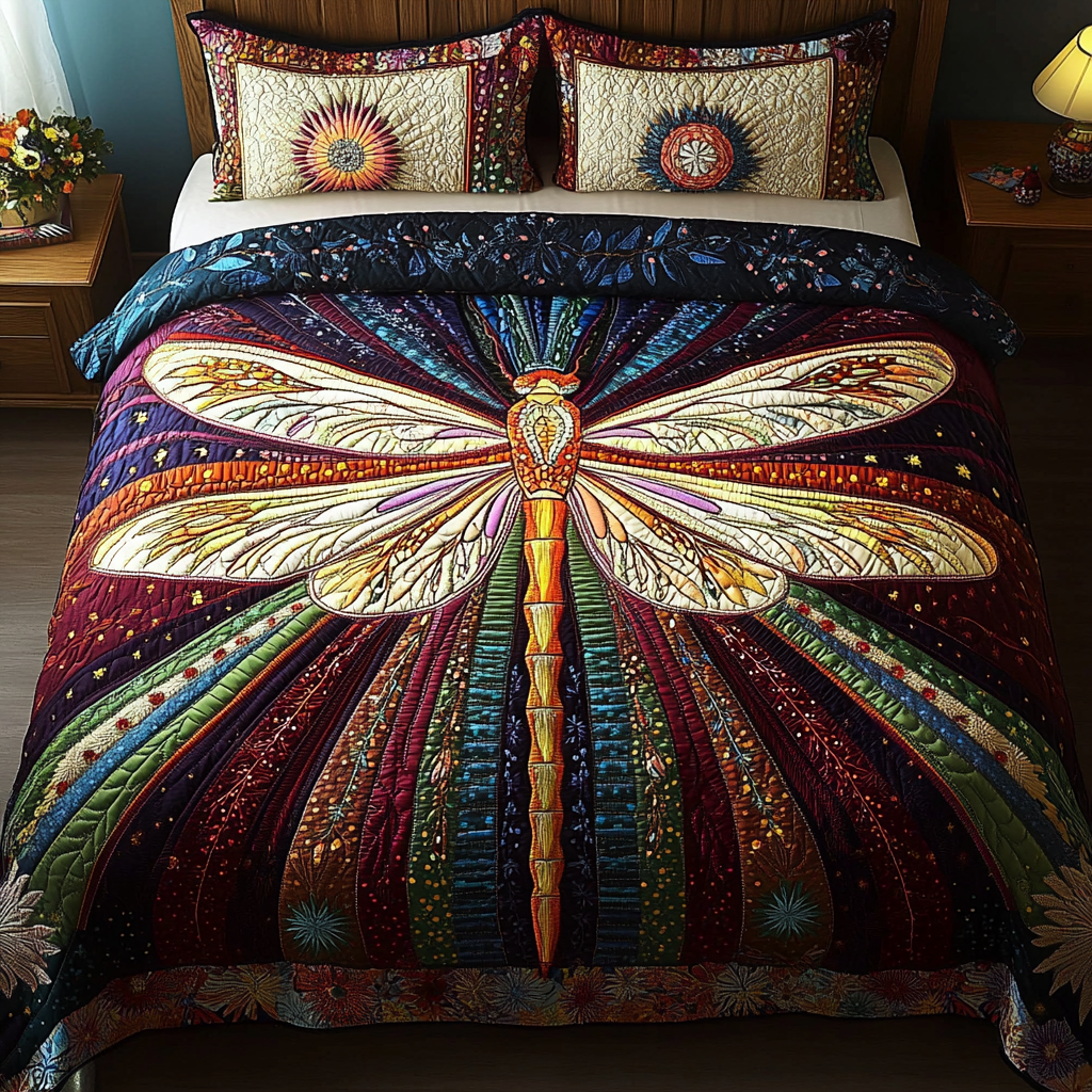 Mystic Dragonfly 3-Piece Quilted Bedding Set