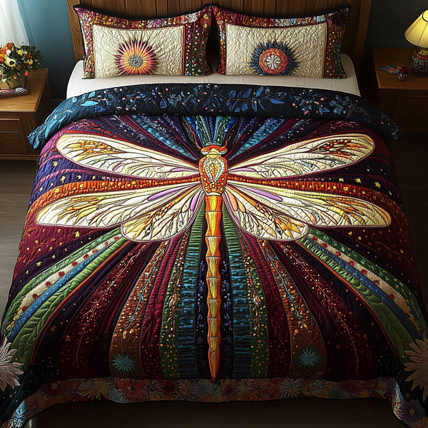Mystic Dragonfly 3-Piece Quilted Bedding Set