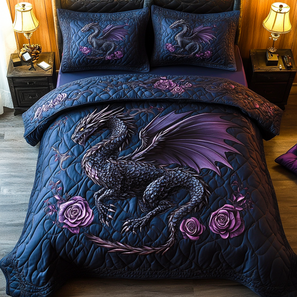 Obsidian Wyrm 3-Piece Quilted Bedding Set