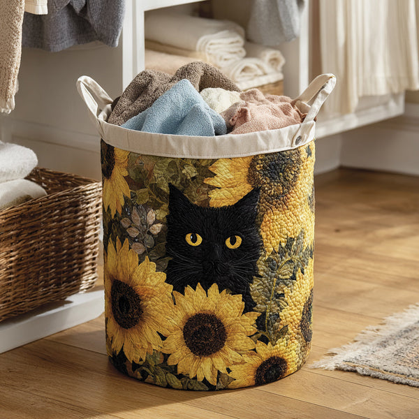 Black Cat and Sunflower Laundry Basket