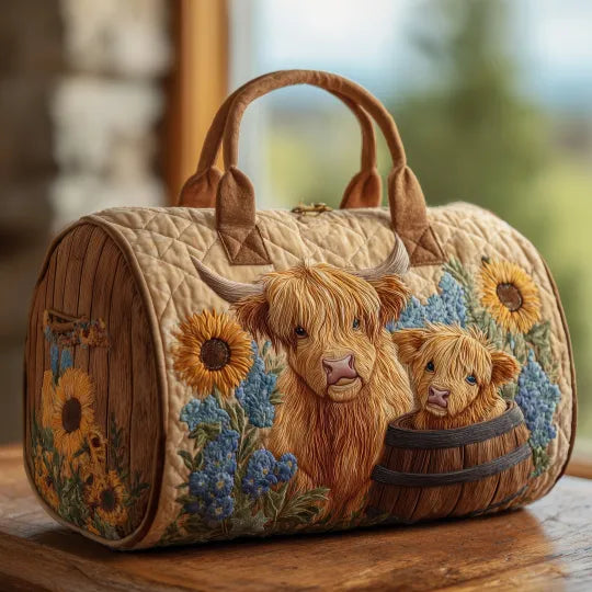 Dandelion Highland Cows & Sunflowers Quilted Duffle
