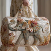 Ivory Elephant & Blossoms Quilted Duffle