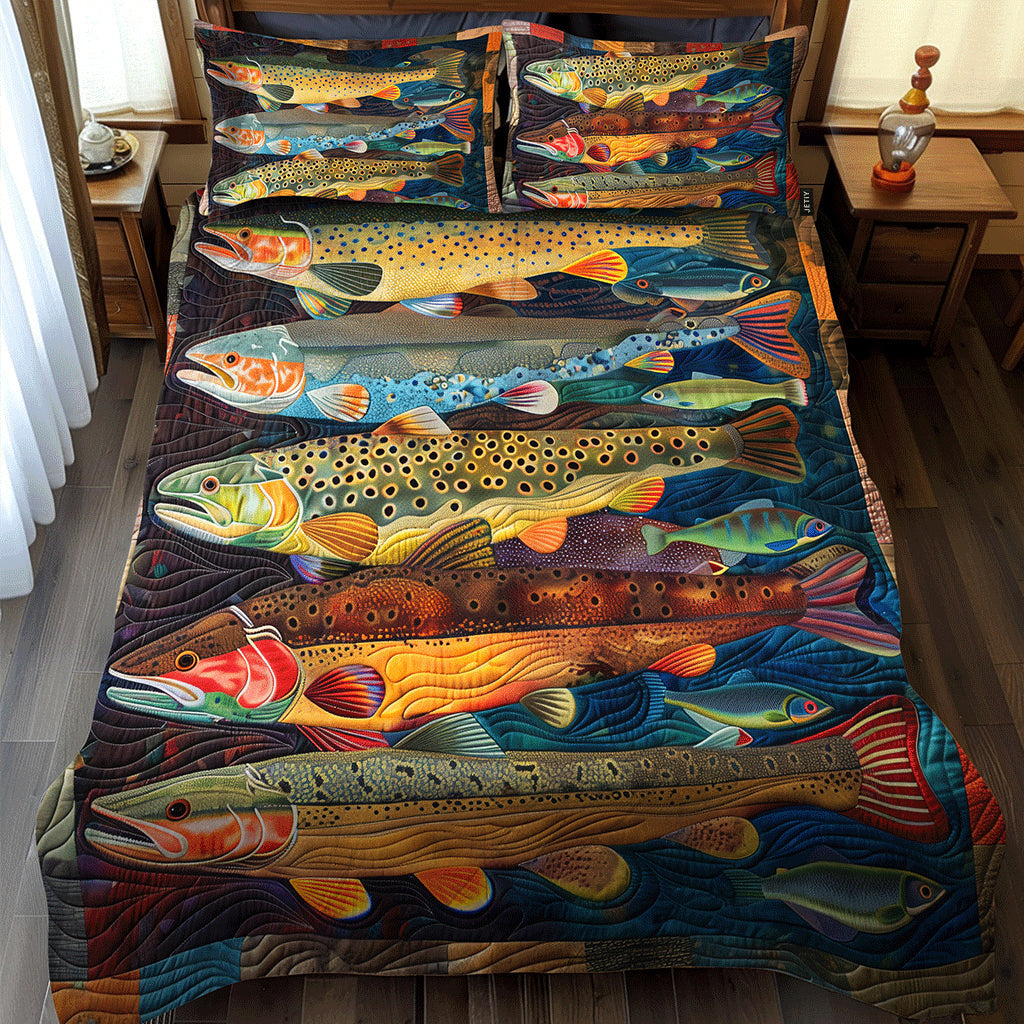 Rainbow Trout River 3-Piece Quilted Bedding Set