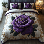 Purple Rose 3-Piece Quilted Bedding Set