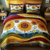 Sunflower Landscape 3-Piece Quilted Bedding Set
