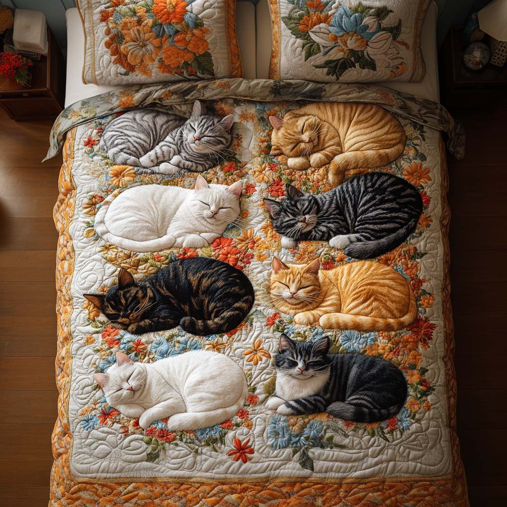 Rustic Cat Garden 3-Piece Quilted Bedding Set