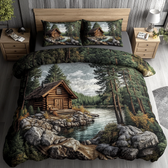 Rustic Log Cabin 3-Piece Quilted Bedding Set