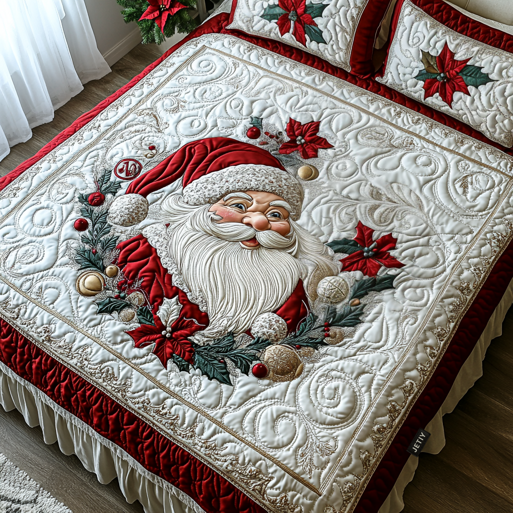 Santa Holiday Cheer 3-Piece Quilted Bedding Set