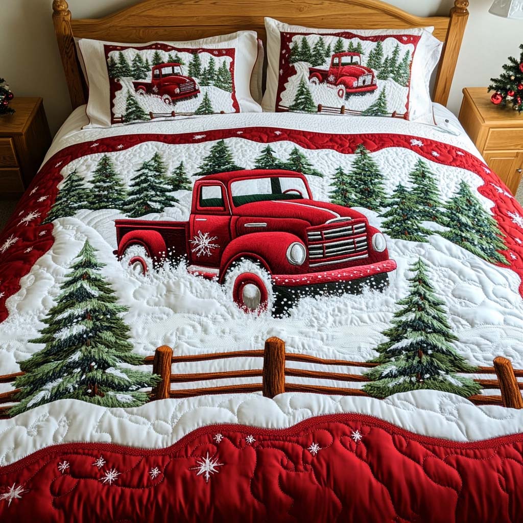 Vintage Holiday Ride 3-Piece Quilted Bedding Set
