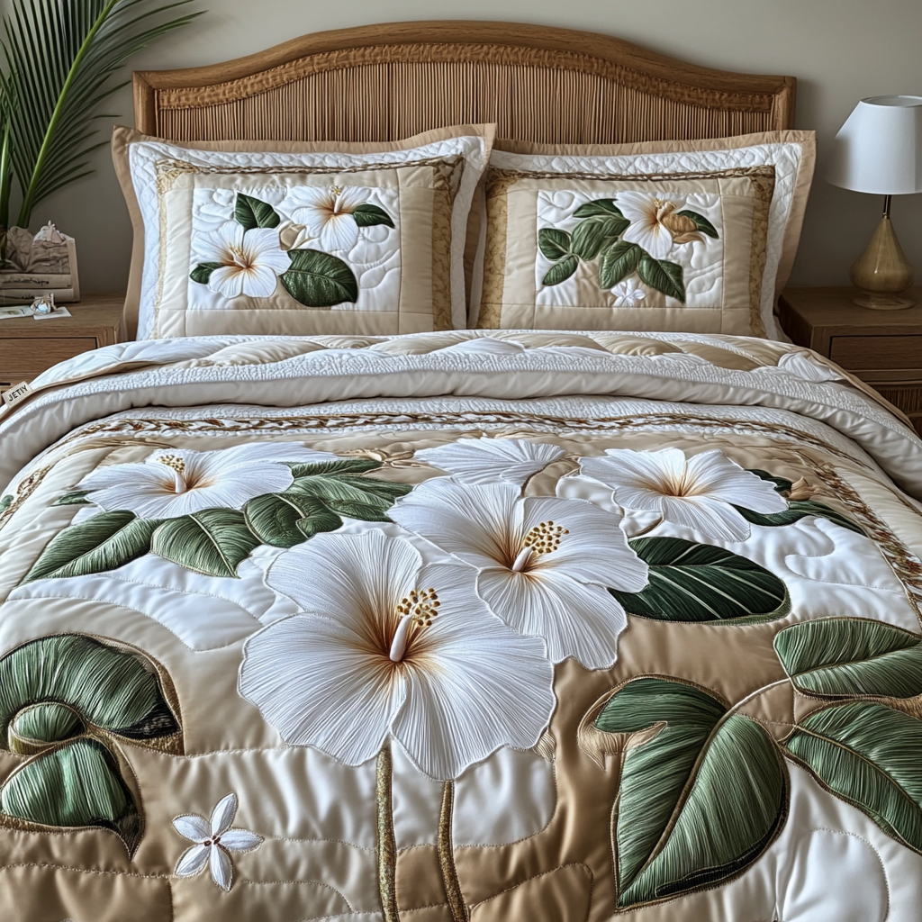 Hibiscus 3-Piece Quilted Bedding Set