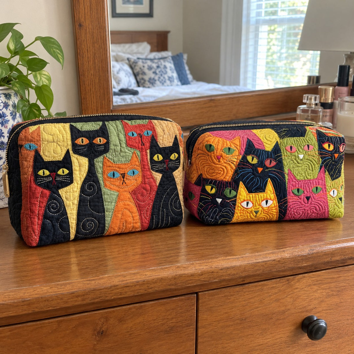 The Sierra toiletry bag next to the Louisa toiletry bag
