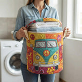 Carrying the basket with folded laundry