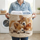 Carrying the basket with folded laundry
