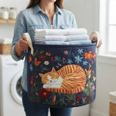 Carrying the basket with folded laundry
