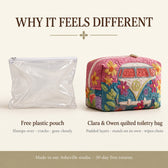 Why it feels different: padded quilted layers versus a free plastic pouch